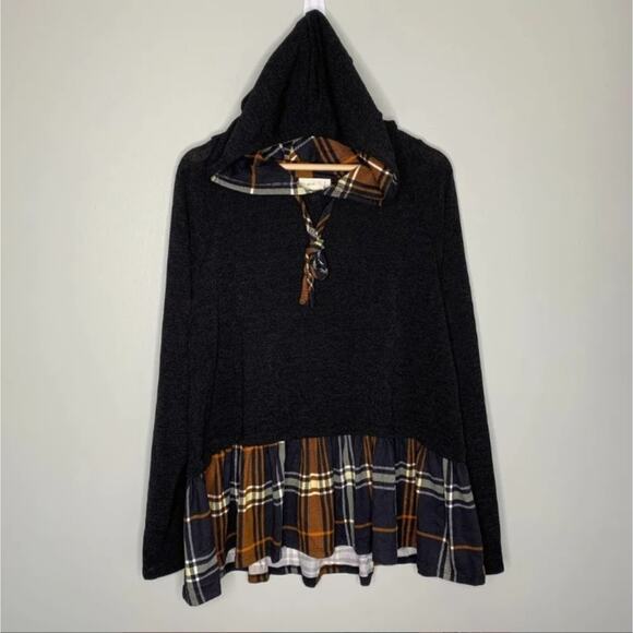 Perfect Peach 90s Grunge Style Hoodie w/ Flannel Peplum- NWOT - Picture 4 of 10